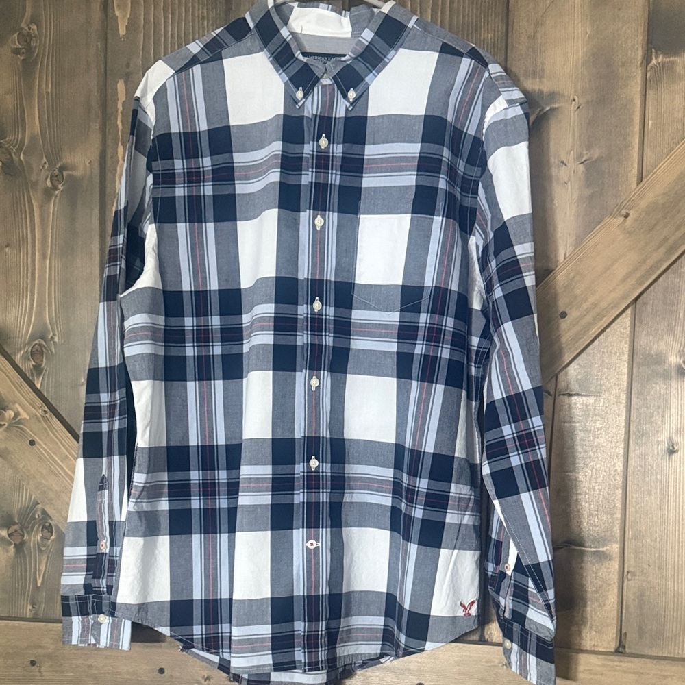 American Eagle Outfitters Blue and White Checkered Shirt